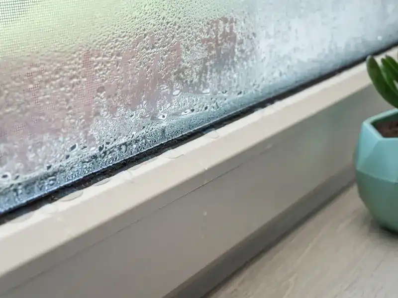 Window with condensation on