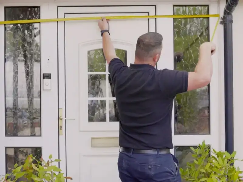Someone measuring a door