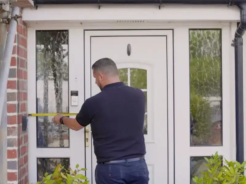 Man measuring window