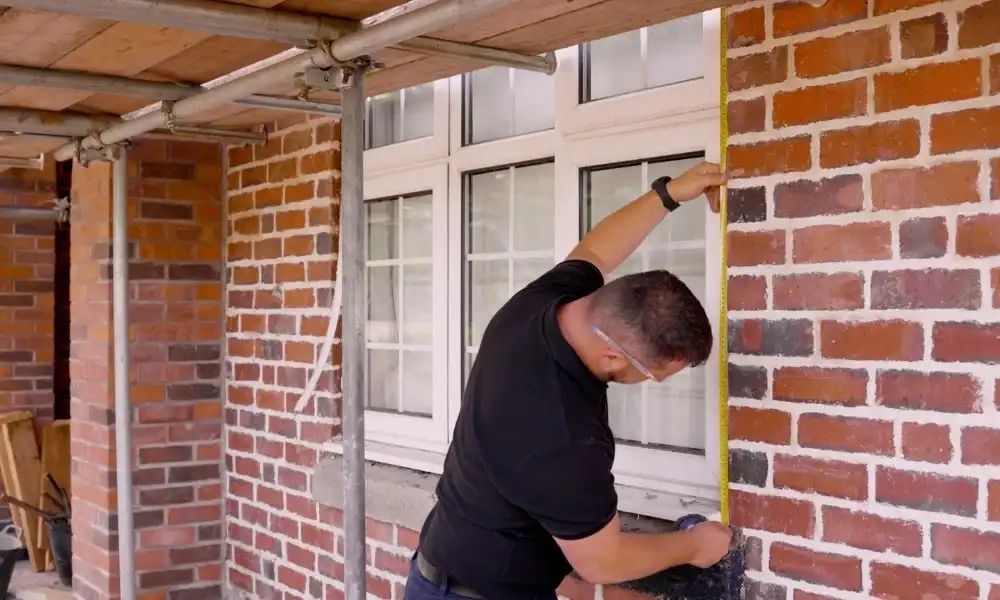 Someone measuring height of window