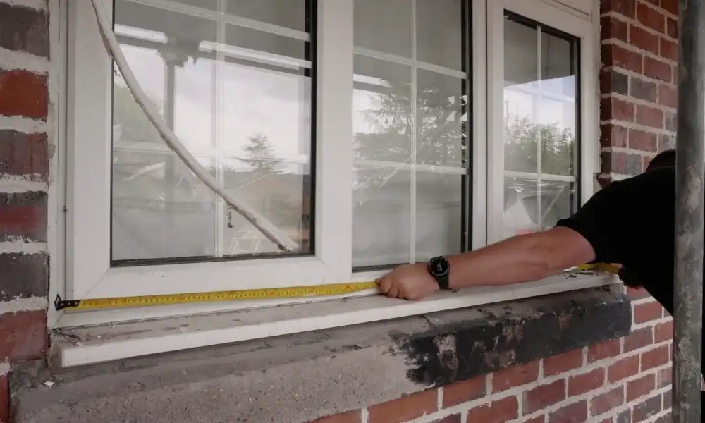 Someone measuring a window demo